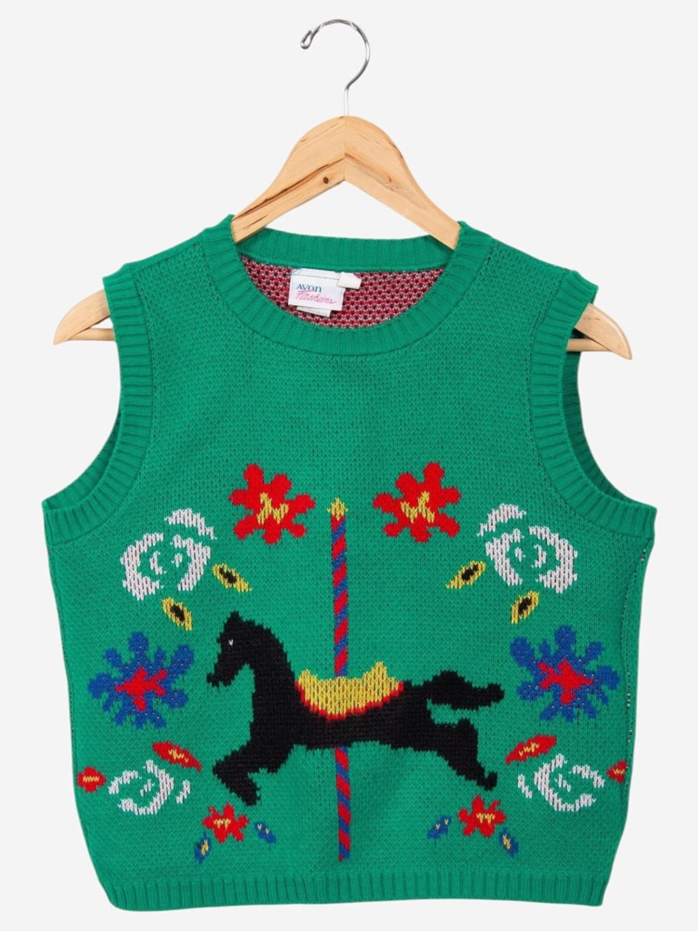 intage 80s carousel horse knit tank sweater size small